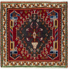 Shiraz Tappeto 60 x 70 Rosso (Iran) Annodato A Mano
