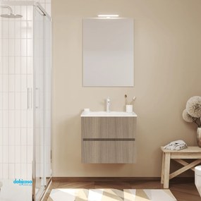 Mobile Bagno Sospeso "Easy" Da 60 Cm Composto Da Due Cassetti Lavabo E Specchio Con Lampada Led Finitura Rovere Fumo