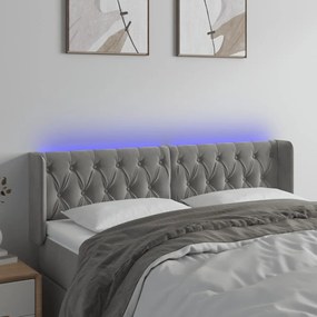 Testiera Grigio Chiaro A Led 147x16x78/88 Cm İn Velluto /