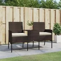 Divano da Giardino a 2 Posti con Tavolino in Polyrattan Marrone 317622