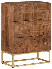 Cassettiera 55x30x76 Cm İn Legno Massello Di Mango E Ferro /