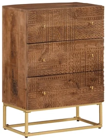 Cassettiera 55x30x76 Cm İn Legno Massello Di Mango E Ferro /