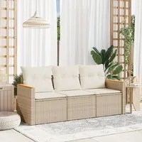 Set Divano da Giardino 3 pz con Cuscini Beige in Polyrattancod mxl 116206