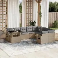 Set Divano da Giardino 10 pz con Cuscini Beige in Polyrattan 3268139