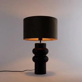 Lampada da tavolo di design con paralume in velluto nero color tortora con oro 35 cm - Alisia