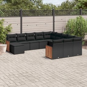 Set divani da giardino 12 pz con cuscini nero in polyrattan