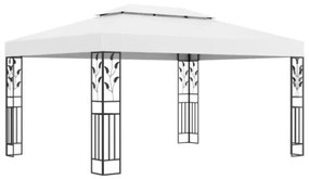 Gazebo con Tetto Doppio e Stringa di Luci LED 3x4 m Bianco