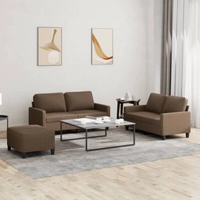 Set Di Divani 3 Pz Con Cuscini Marrone İn Tessuto /