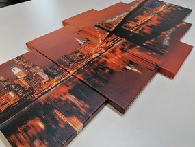 Quadri 5 pezzi – Riflesso di Manhattan nell'acqua