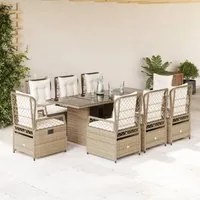 Set da Pranzo da Giardino 9 pz con Cuscini Beige in Polyrattan 3262937