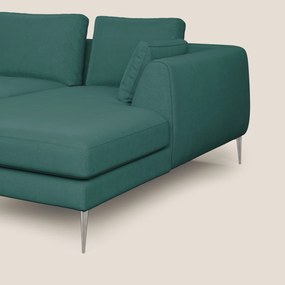 Plano divano moderno angolare con penisola in microfibra smacchiabile T11 petrolio