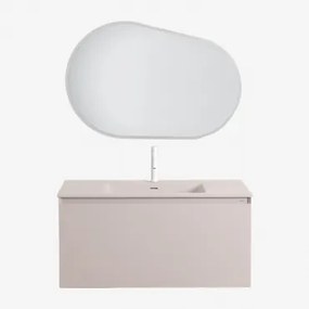 Set Mobili Da Bagno In Legno Macrae Con Lavabo Integrato Beige Lino & Ovalado Led Y Antivaho (100x65 Cm) Meunier & Bianco ↑20 - Sklum