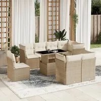 Set Divano da Giardino 9 pz con Cuscini Beige in Polyrattan 3266728