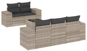 Set divano da giardino 6pz con cuscini grigio chiaro polyrattan