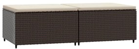 Poggiapiedi da giardino con cuscini 2 pz in polyrattan marrone