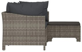 Set divani da giardino 4 pz con cuscini in polyrattan grigio
