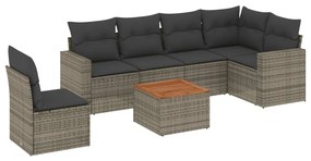 Set divani da giardino 7 pz con cuscini grigio in polyrattan