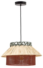 Kave Home - Lampadario Pulmi di rafia naturale, terracotta e blu Ã˜ 40 cm