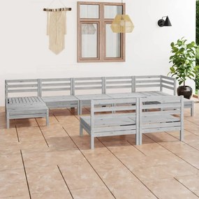 Set Salotto da Giardino 9 pz in Legno Massello di Pino Bianco