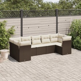 Set divani da giardino 7 pz con cuscini marrone in polyrattan