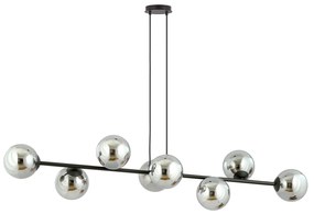 Lampadario Contemporaneo 8 Luci Durga In Acciaio Nero E Sfere In Vetro Fumè
