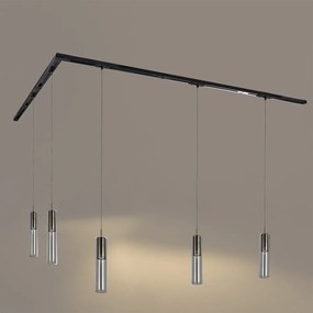 Sistema di illuminazione su binario moderno con 5 faretti a sospensione neri monofase - Iconic Lloyd