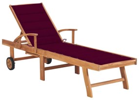 Lettino Prendisole Con Cuscino İn Massello Di Teak Rosso Vino /