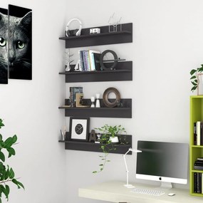 Mensole Parete 4pz Grigio Lucido 80x11,5x18cm Legno Multistrato /
