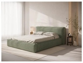 Letto matrimoniale imbottito verde con contenitore con rete inclusa 140x200 cm Simon Olivia – Micadoni