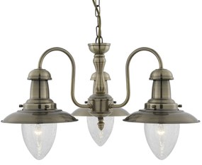 Lampadario Classico Fisher Man Acciaio Adjustable Vetro 3 Luci E27