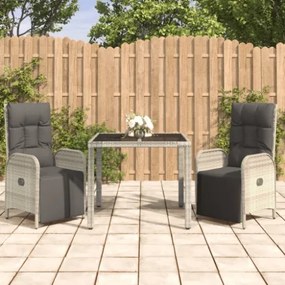 Set da Pranzo da Giardino 3 pz con Cuscini in Polyrattan Grigio