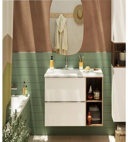 Mobile sottolavabo e lavabo con organizer per cosmetici Modern per vasca centrale bianco e miele in truciolare L 60 x H 55 x P 45 cm 2 cassetti, top incluso