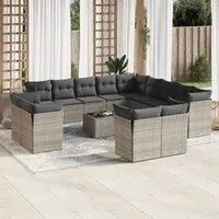 Set Divani da Giardino 14pz con Cuscini in Polyrattan Grigio 3250399