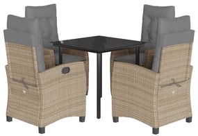 Set Pranzo da Giardino 5 pz con Cuscini Beige Misto Polyrattan