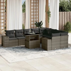 Set divano da giardino 10 pz con cuscini grigio in polyrattan