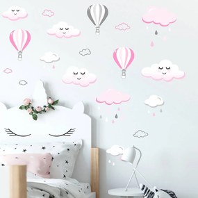 Adesivo da parete - Nuvolette che dormono in rosa | Inspio