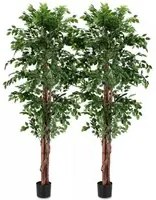 Set 2 Piante Artificiali con Vaso 90x210 cm Ficus in Plastica