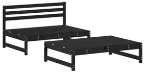 Set Salotto da Giardino 2 pz Nero in Legno Massello di Pino