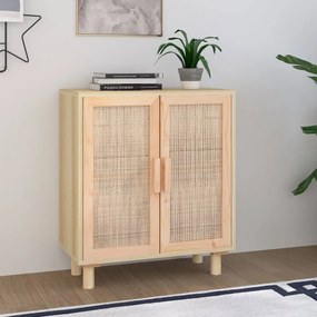 Credenza marrone 60x30x70cm legno massello pino rattan naturale