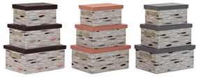 Set di Scatole per Sistemare Impilabili DKD Home Decor Marrone Grigio Arancio Poliestere (40 x 30 x 20 cm) (3 Unità)