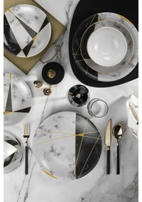 Set da tavola 24 pezzi, nero/bianco/oro, in porcellana