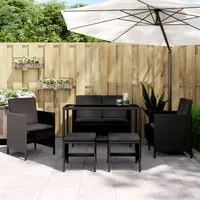 Set da Pranzo da Giardino 6 pz con Cuscini Nero in Polyrattan 363398