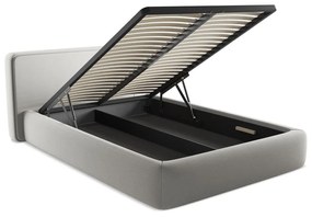 Letto matrimoniale imbottito grigio chiaro con contenitore con griglia 140x200 cm Kiana - Makamii