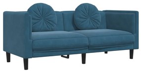 Set di divani 3 pz con cuscini blu in velluto