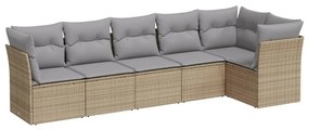 Set Divano da Giardino 6 pz con Cuscini Beige in Polyrattan