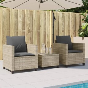 Set da bistrò 3 pz con cuscini grigio chiaro in polyrattan