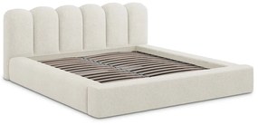 Letto matrimoniale imbottito crema con vano contenitore con griglia 160x200 cm Mano - Makamii