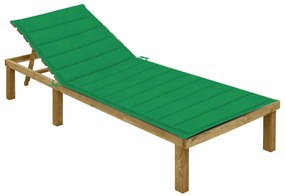 Lettino Da Giardino Con Cuscino Verde Legno Pino Impregnato /