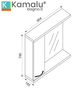 Kamalu - Specchio bagno 65 cm contenitore bicolore bianco e legno chiaro | LAC-ESTIA-65