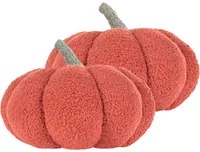 Set 2 cuscini di peluche a forma di zucca in tessuto boucl arancione 28 cm decorazione accessorio di halloween